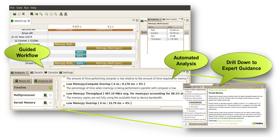 Figura 1: El nuevo Visual Profiler de CUDA facilita al máximo la optimización del rendimiento