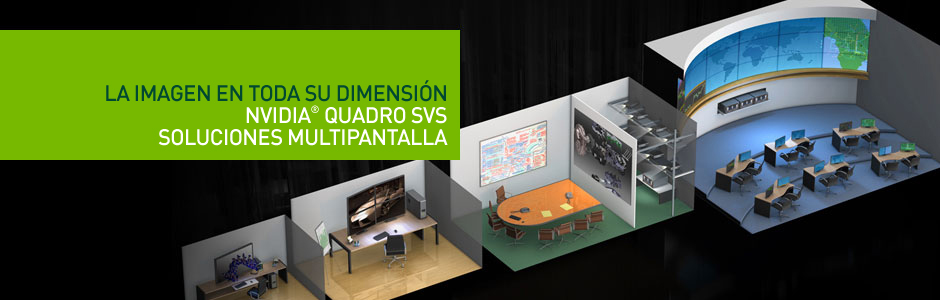 Mira la imagen en toda su dimensión con las soluciones multipantalla NVIDIA Quadro SVS Mira la imagen en toda su dimensión con las soluciones multipantalla NVIDIA Quadro SVS